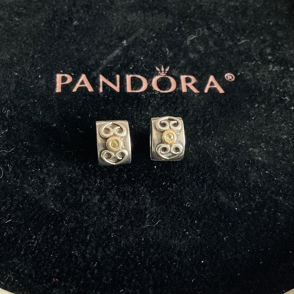 Pandora Two-Tone Gold and Silver clasps with peridot stones on each side